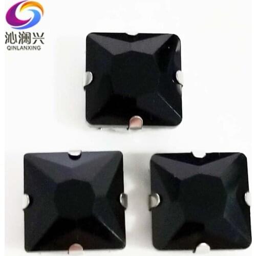 8mm/10mm/12mm/14mm Black top quality Glass Crystal sew on stones,square shape claw rhinestone with hole,Diy/Clothing accessorie