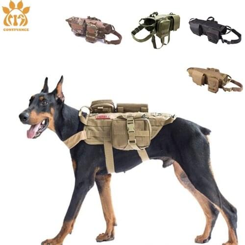 Outdoor Training Combat Large Dog Harness Set Military Pet Vest Suit 600D Nylon Fabric Matched With Tactical Backpack & Velcro