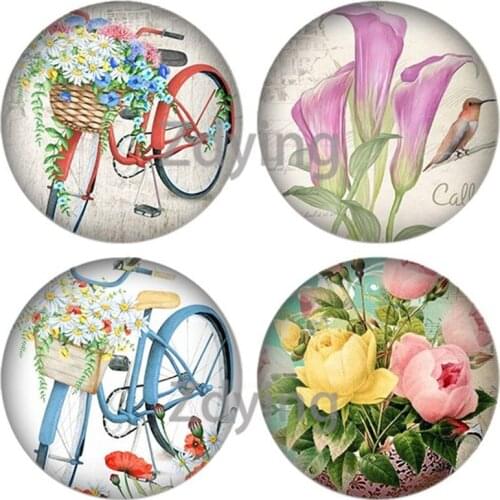 Zdying 10pcs/lot Vintage Bicycle Flowers Animal Bird Butterfly Round Glass Cabochon Photo Dome DIY Pendant Jewelry Findings