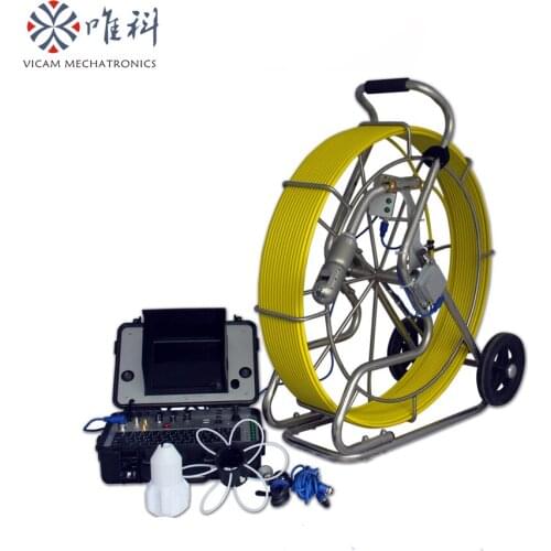 Waterproof 360 degree rotation pan/tilt pipe inspection robot 100meters fiberglass cable push rod sewer camera with roller skid