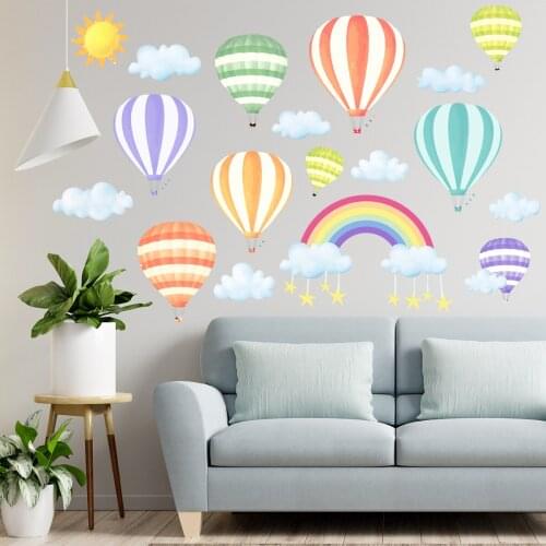 Hot Air Balloon Cartoon Wall Stickers for Kids Rooms Boys Girls Bedroom Decor Sofa Backdrop Wall Decoration Rainbow Stickers