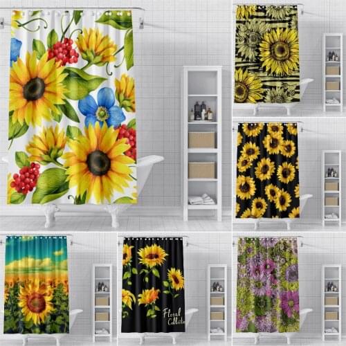 Floral Sunflowers Bathroom Curtain Waterproof Shower Curtain Mildew Proof Solid Fabric Shower Curtains For Bathroom Home Decor