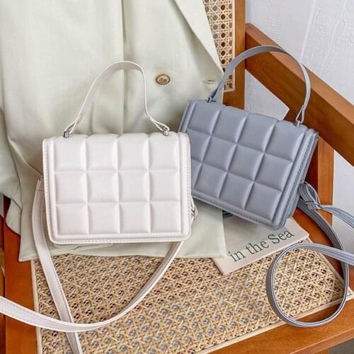 All-Match Ladies Flap Shoulder Bags Women PU Leather Checkered Crossbody Bags Small Plain Plaid Messenger Bags