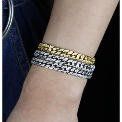 Hip Hop Bling Iced Out 6.5mm width bling cubic zirconia Miami Cuban Link Chain 5a cz Bracelet for women Jewelry