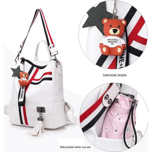 Tassel Bear Pendant Women Backpack Purses Waterproof Travel Bags Shoulder Female Rucksack Girl Bagpack Bag Strap for Crossbody