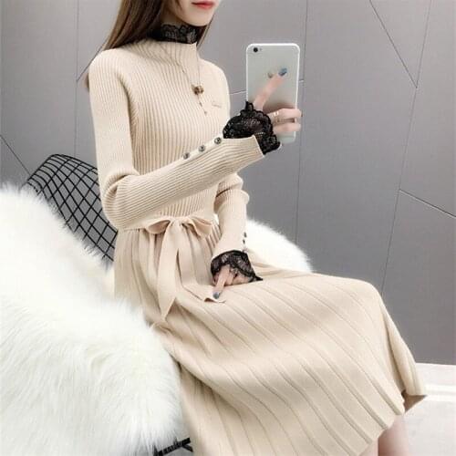 Elegant OL Turtleneck Long Sweater Dress Women Thick Knit Autumn Winter Dress Lady Bodycon Long Sleeve Bottoming Dress Vestidos
