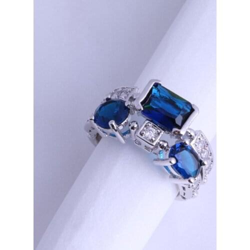 Love Monologue Fashion Geometric Blue Crystal & White Cubic Zirconia Silver Color Ring for Party J0568 Fast Shipping