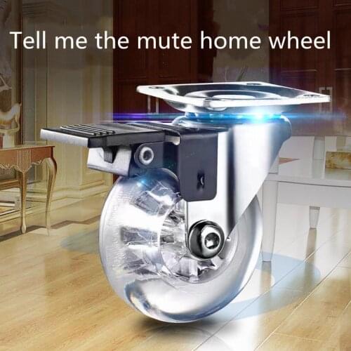 1.5-2-2.5-3 Inch Transparent High End Universal Wheel Foot Wheel with Brake Trolley Wheels Silent Bearing Pulley Tool Parts