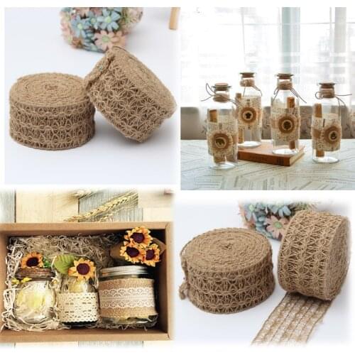 1M Jute Fabric Ribbon Burlap Lace Ribbons for Party Decor Crafts Lace Craft Ribbon Burlap Wraping Gifts Party Wedding Decor