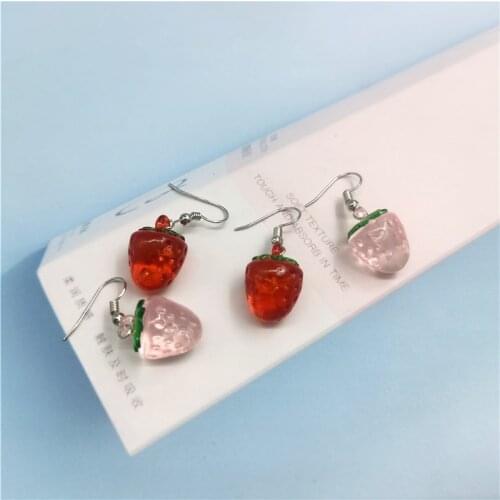 1Pair European Clear Red Pink Strawberry Drop Earrings For Women Girl Korea Trendy Fruit Earings Jewelry Christmas Gift EC488