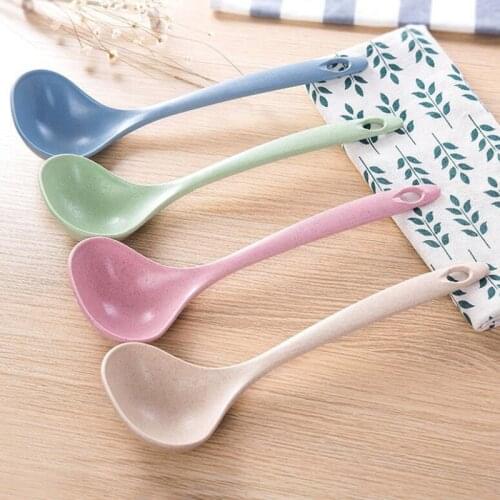 1Pcs Soup Ladle Wheat Straw Tableware Rice Ladle Long Handle Soup Spoons Meal Dinner Scoops Kitchen Supplies Cooking Tool
