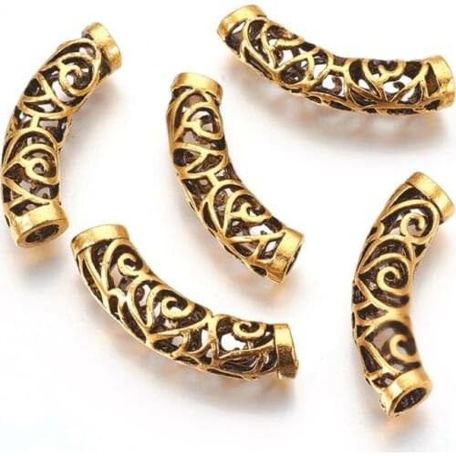 10pcs 32mm Long Alloy Curved Tube Beads Curved Tube Noodle Bead Hollow for Jewelry Making DIY Bracelet Necklace 7x32mm Hole: 4mm