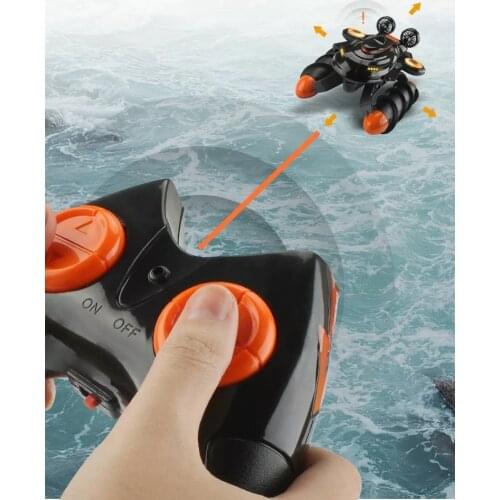 Rc Amphibious Hovercraft 2.4G Waterproof Tank Toy Stunt Remote Control Car With light 360-Degree Rotating Amphibious RC Car Toy