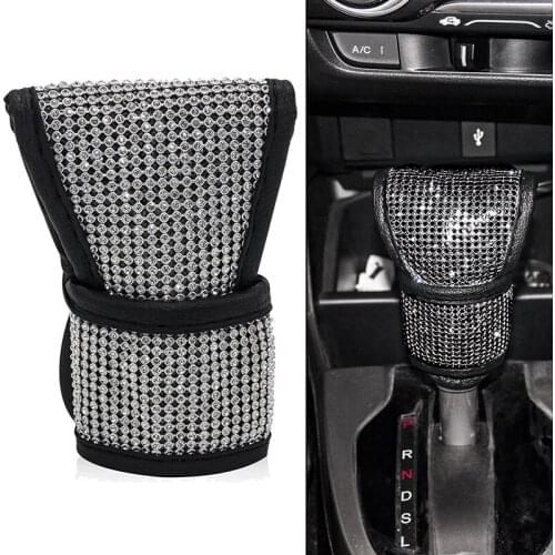 Car Rhinestones Gear Shift Knob Cover for Women/Girls/Lady Bling Rhinestones Tirm Universal Fit for SUV Truck