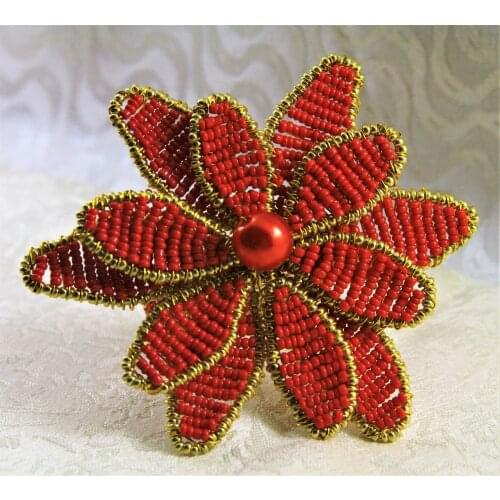 Free shipping wholesale red flower napkin ring old gold color,qn17072601many branch bulk napkin holder