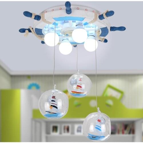 Kindergarten retro ship rudder pendant light childrens room bedroom Mediterranean lights girls creative LED pendant lamp ya8110