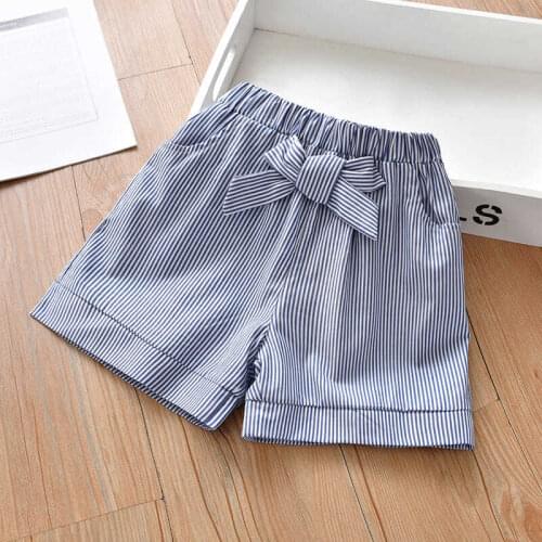 Cotton Girls Shorts Summer New Kids Clothes Striped Bow Baby Children Trousers Korean Casual All-match Hot Pants