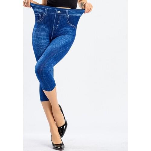 Leggings Women High Waist Elastic Slim Fit Faux Jeans Leggings Pant Jeggings Female Short Leggings Plus Size XXXL