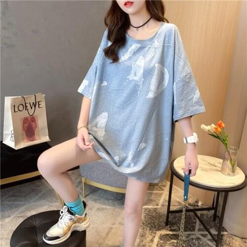 Summer Loose Casual T-shirt Dress Print O-neck Short-sleeved Harajuku T-shirt Mini Beach Party Dress Plus Size T-shirt Women