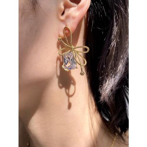 Lifefontier Design Rope Bowknot Crystal Drop Earrrings for Women Gold Silver Color Metal Acrylic Pendant Dangle Earrings Jewelry