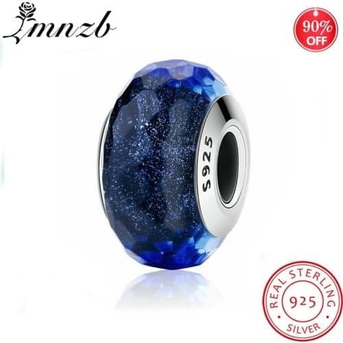 LMNZB Original 100% Real Solid 925 Silver Beads Blue Crystal Charms With S925 Stamp Chain Bracelet DIY Jewelry Gift LC010