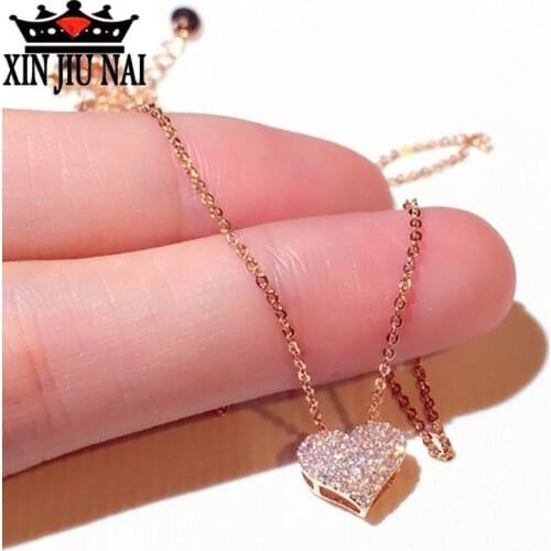 New fashion OL style trend exquisite super flash inlaid rhinestone heart-shaped temperament modern female clavicle necklace