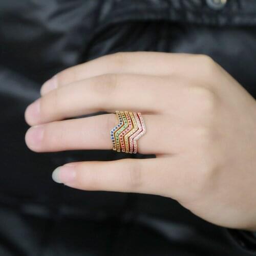 2019 New fashion Pave shiny cz Ring for women irregular shape thin tiny various color available cute jewelry for wedding gift