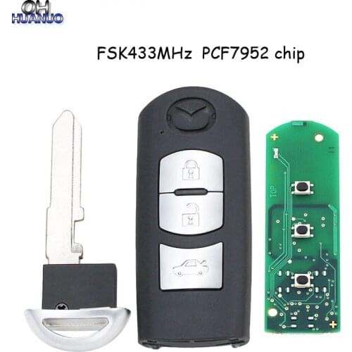 New Smart Remote Key VDO System 3 Button FSK433MHz PCF7952 chip fob For Mazda MAZ24R (trunk button) + Uncut Blade
