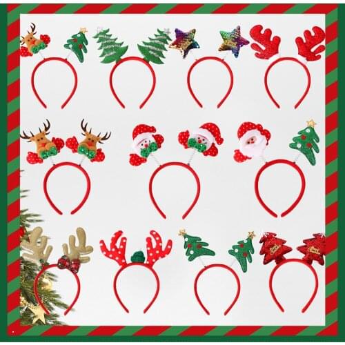 Girls Christmas Headbands Sequins Hairball Santa Christmas Tree Headband Hat Christmas Gift for Kids Xmas New Year Decoration