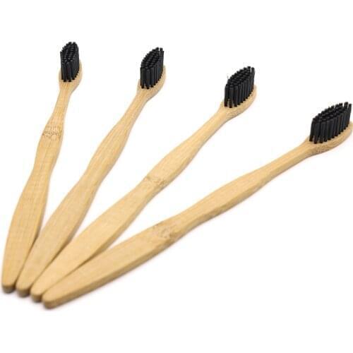 OEM DR.PERFECT Wholesale 5000 Pieces Curved Style bamboo toothbrush soft-bristle bamboo Black wooden handle Black toothbrush