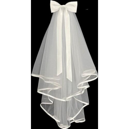 Simple Bow Knot Veils Wedding Free Shipping For Women Elegant Short White Bridal Veil With Comb Hair Accessories