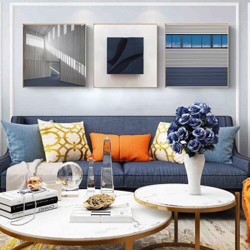 Simple modern Nordic industrial style building space blue square decoration picture printing poster murals canvas living room