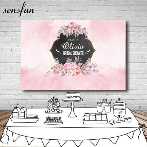 Sensfun Pink Flowers Romantic Wedding Bridal Shower Backdrop Customized Name Date Birthday Party Backgrounds For Photo Studio