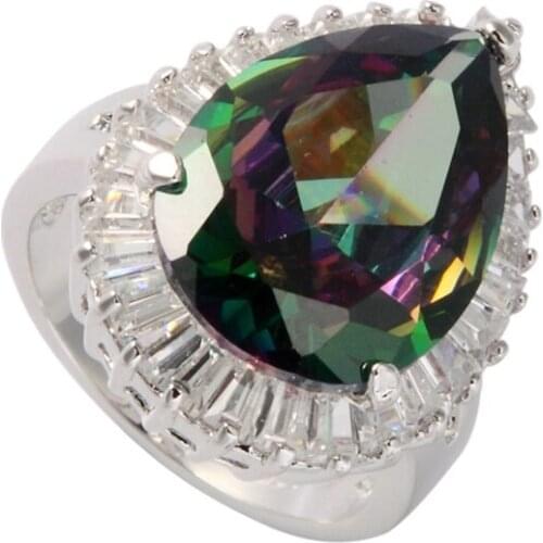 SHUNXUNZE Engagement Wedding rings for men and women Rainbow Mystic Cubic Zirconia accessories Rhodium Plated R710G size 6 7 8 9