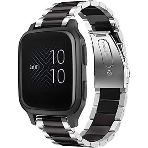 Replacement Stainless Steel Watch Strap Three-bead Metal Watchband for Garmin Venu SQ Watch Upgrade Parts