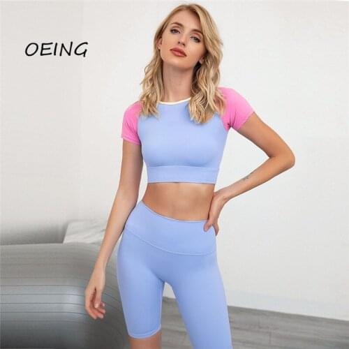 Short Sleeve Sports Gym Clothing Workout Set Womens Yoga Set