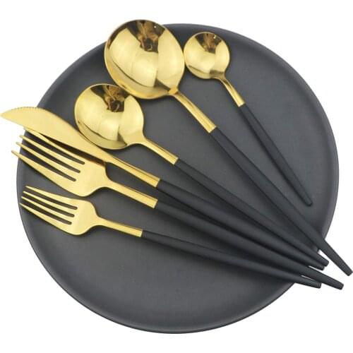 Flatware Top Blakc Gold Set of 1/6 Fork Spoon Knife Portable Cutlery Stainless Steel Tableware Festival Gift Kitchen Silverware