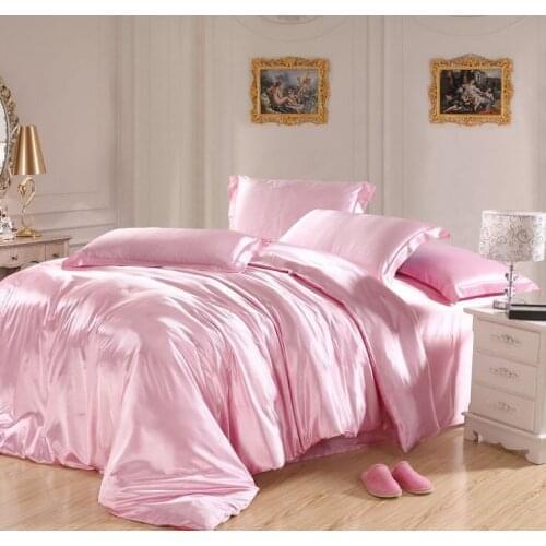 Light Pink Bedding sets Silk Satin Super king size queen double quilt duvet cover set fitted bed sheet linen bedspread sheets