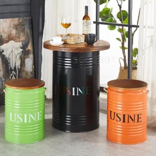 Painted Bucket Stool Fast Food Restaurant Storage Barrel Can Accommodate Bar Personality Children Cartoon Iron Bucket Stool