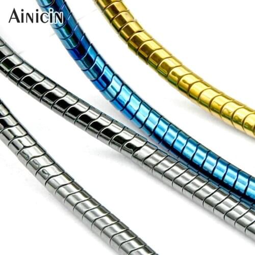 High Quality Gold Silver Blue Plating 6mm Diameter Slant Hematite Strand Beads For Fashion Bracelet Necklace Making Findings