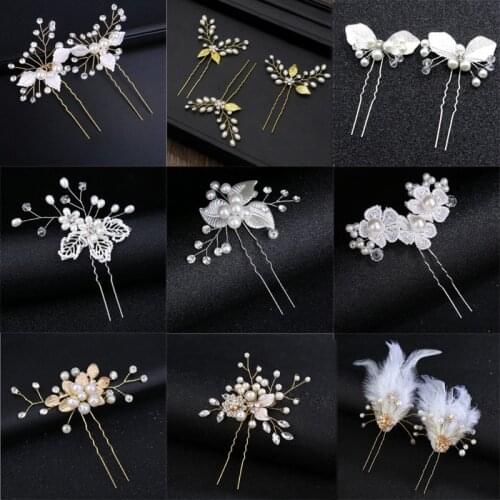 Elegant Wedding Hair Pin for Bride Crystal Rhinestones Pearls Leaf Women Hairpins Bridal Headpiece Hair Jewelry Accessories