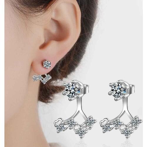 Fashion Flower Wedding Brand Stud Earrings Women 925 Sterling Silver Clear CZ Zirconia Crystal New Year Earrings Wholesale