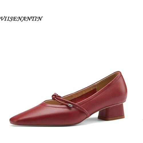 2021 spring and summer new retro bow square toe Mary Jane shoes thick heel womens single shoes