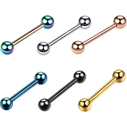 1PC Titanium Anodized Tongue Rings Piercing Colorful Tongue Barbell Rings Stainless Steel Nipple Barbell Body Fashion Jewelry