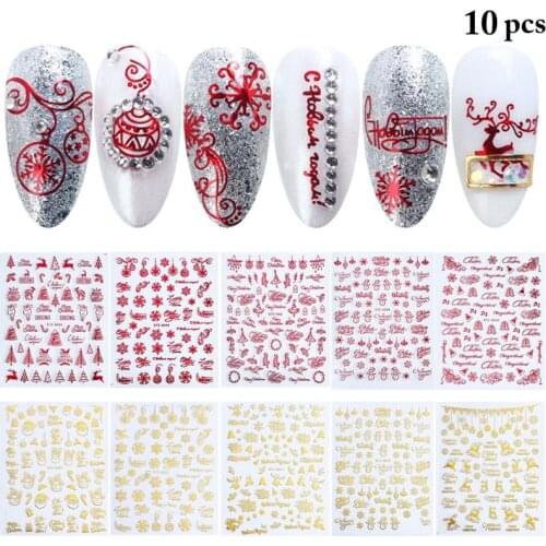 10 Sheets Kapmore Christmas Nail Sticker Cute Cartoon Letter Nail Decal Nail Art Decoration DIY Manicure Tools Accessories