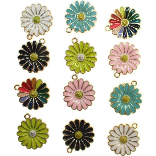 10pcs 18mm Chrysanthemum Enamel Sun Flower Charms Oil Drop Zinc Alloy Floating Pendant Fashion Jewelry Accessories XL693