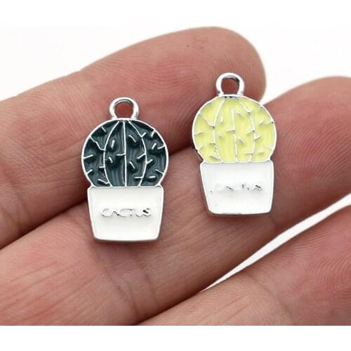 10Pcs Enamel Silver Color Cactus Charms Pendant for Jewelry Making Earrings Bracelet Necklace Accessories DIY Craft Findings
