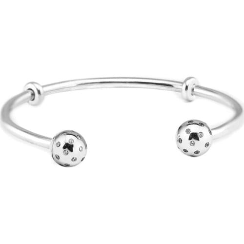 100% Real 925 Sterling Silver Shimmering Open Cuff Bangle Bracelet Charm Bracelets for Women Fashion Jewelry femme argent