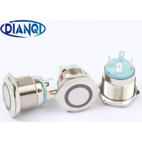 16mm Metal brass Push Button Switch illumination ring Momentary 1NO Car press button pin terminal 3V 5V 12V red blue 16HX.F.K4