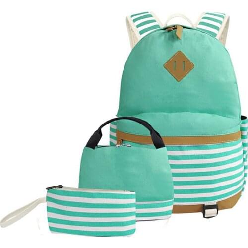 3 in 1 Kids Backpack Set Girls Canvas Bookbags Striped Prints Laptop Backpacks College Casual Daypack with Tote bag Mochilas